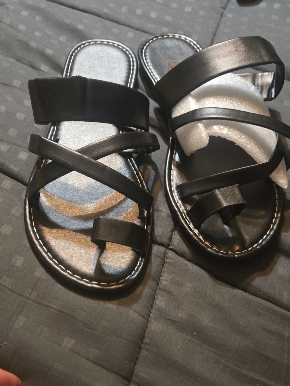 Black Strappy Slide Sandals